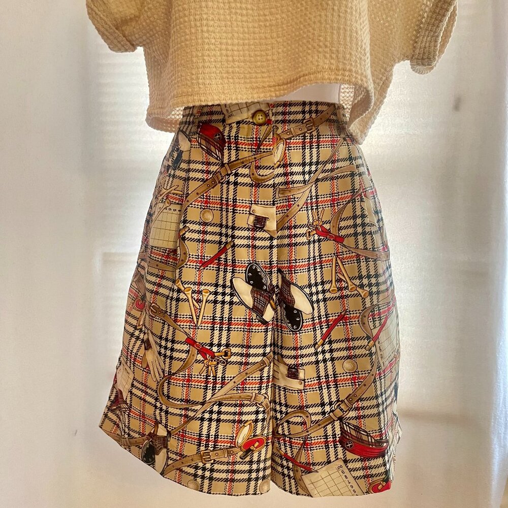 Vintage LL Sport high-waisted shorts with golf print and houndstooth plaid